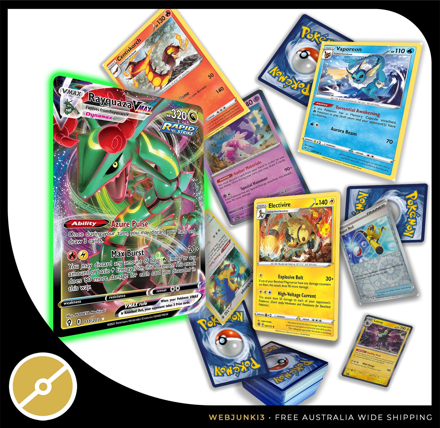 200 Cards Power Bundle | 1x Ultra Rare VMAX | 24x Rare/Holo/Shiny image 0