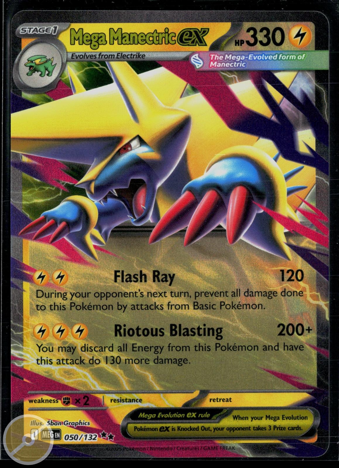 Mega Manectric ex 050/132 Mega Evolution Holo Double Rare Pokemon